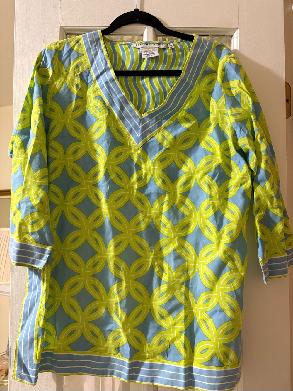 Gretchen Scott Designs Bright Blue & Lime Geometric Tunic